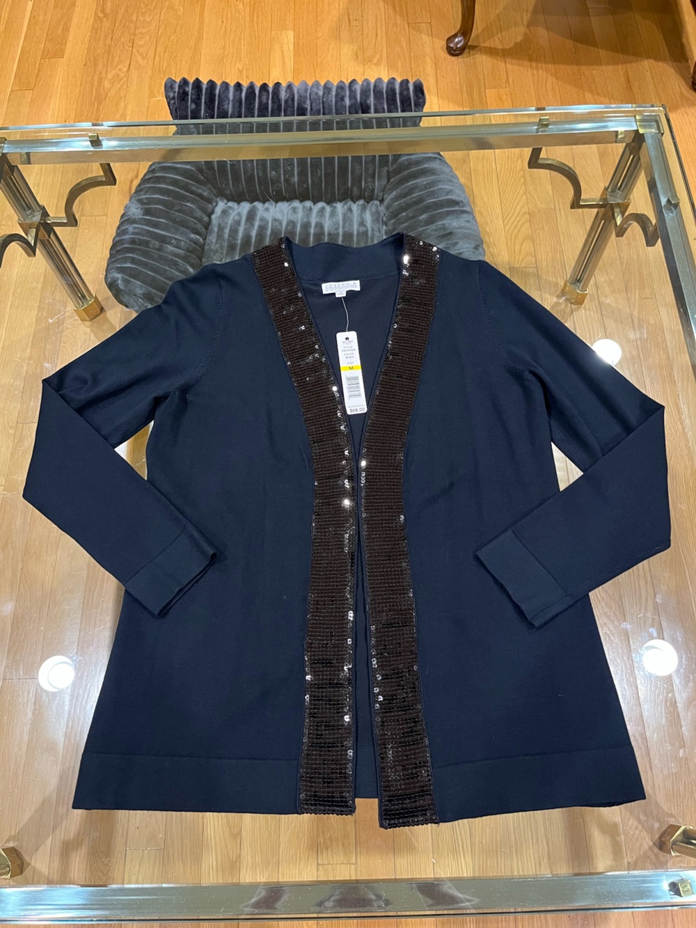 Joseph A Navy Open-Front Blazer with Sequin Trim